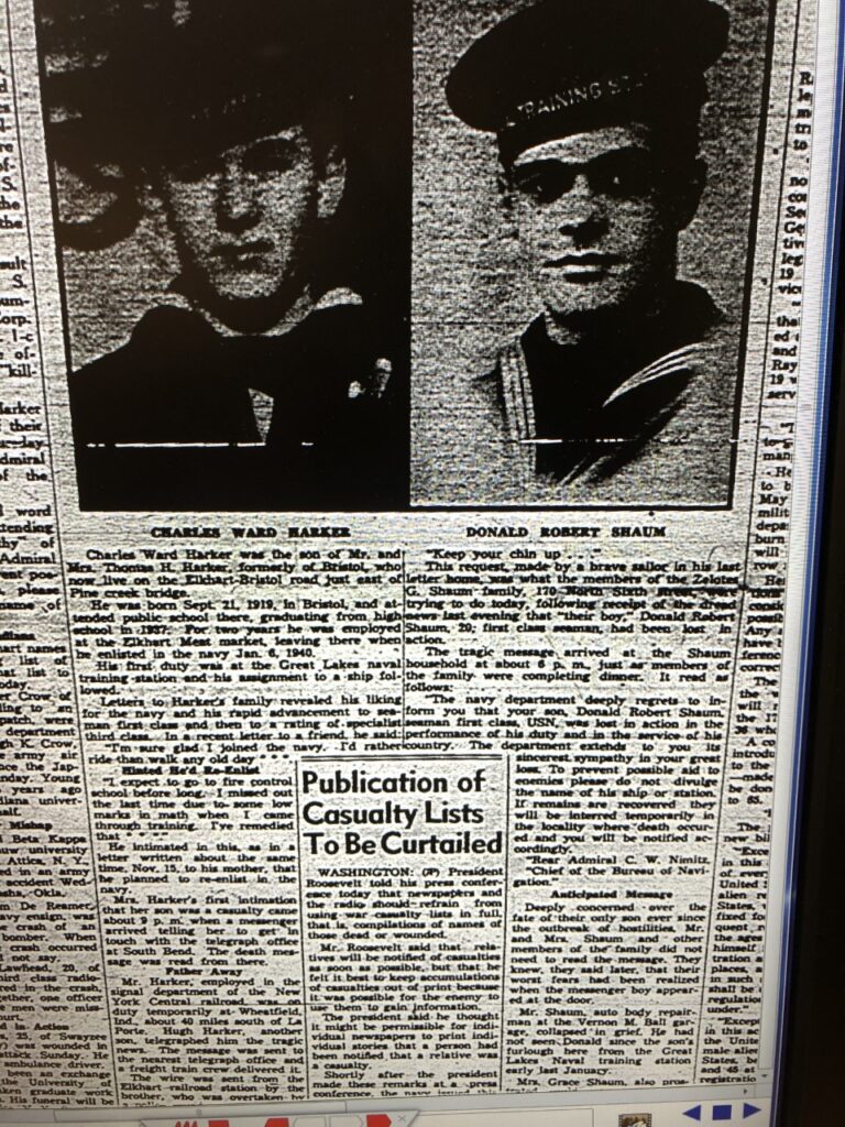 News of two more Elkhart soldiers among the dead at Pearl Harbor, Dec. 12, 1941